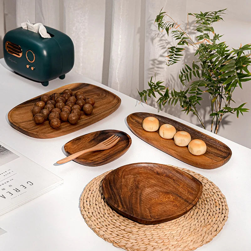 Assiette plat bois naturel noyer style japonais repas dressage table sushi fruit sec décoration diner écologique durable - lebois-eco.com
