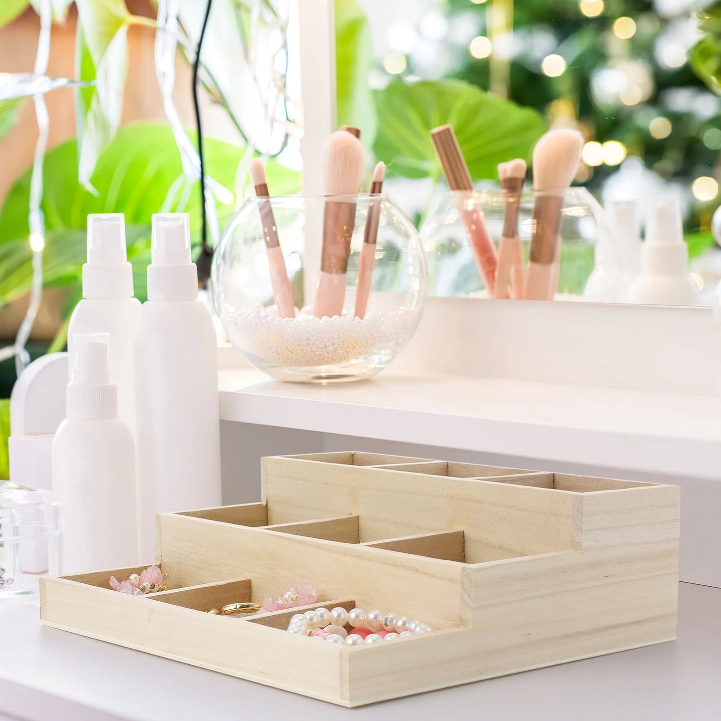 Boîte de rangement bois 3 niveaux pour bijoux parfums produits cosmétiques accessoires salle de bain bureau écologique durable - lebois-eco.com