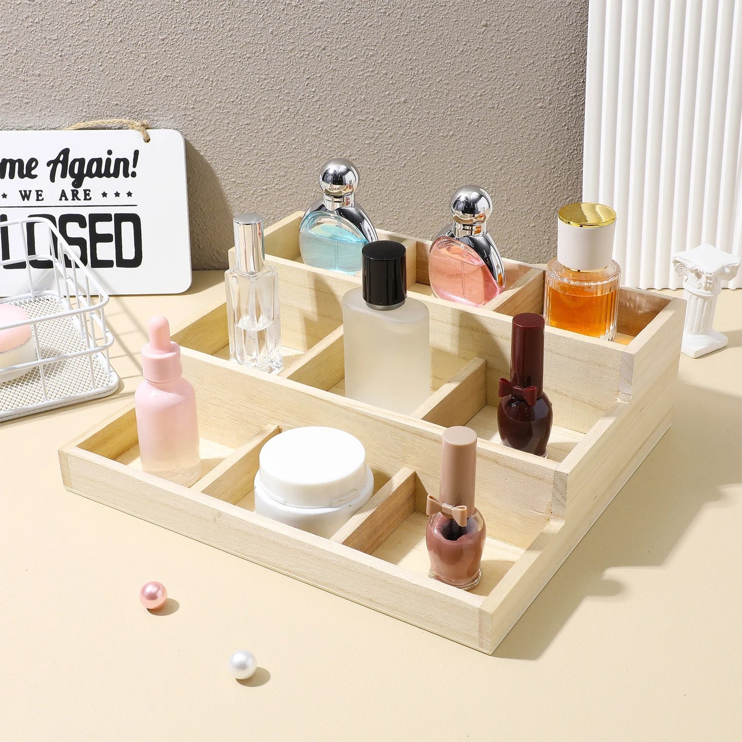 Boîte de rangement bois 3 niveaux pour bijoux parfums produits cosmétiques accessoires salle de bain bureau écologique durable - lebois-eco.com