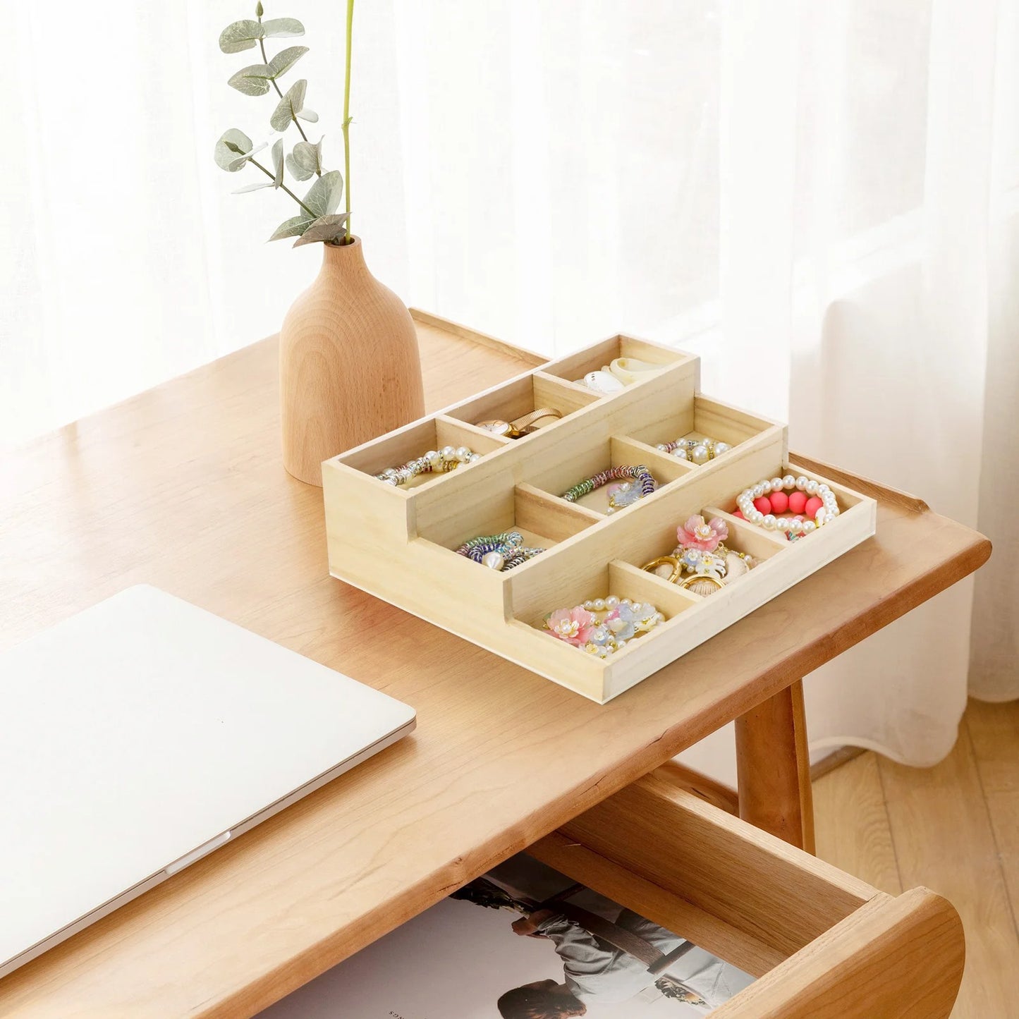 Boîte de rangement bois 3 niveaux pour bijoux parfums produits cosmétiques accessoires salle de bain bureau écologique durable - lebois-eco.com