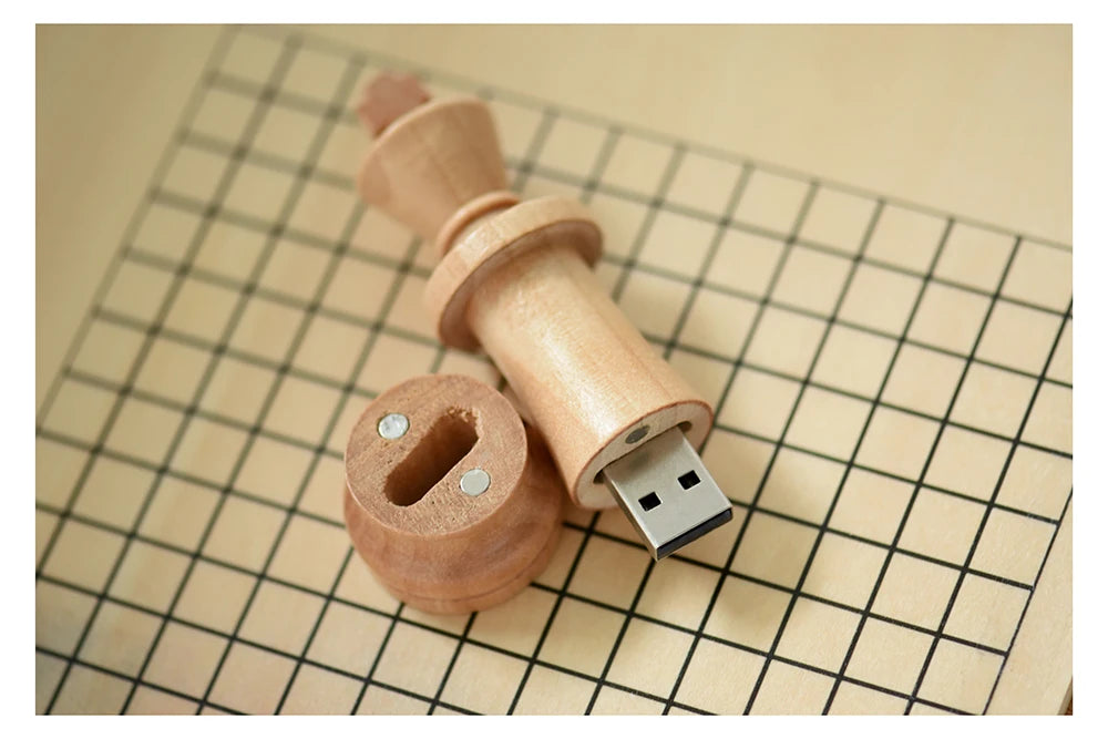 Cle USB bois bambou pièce roi jeu échecs international chess photographe cadeau stockage données durable - lebois-eco.com