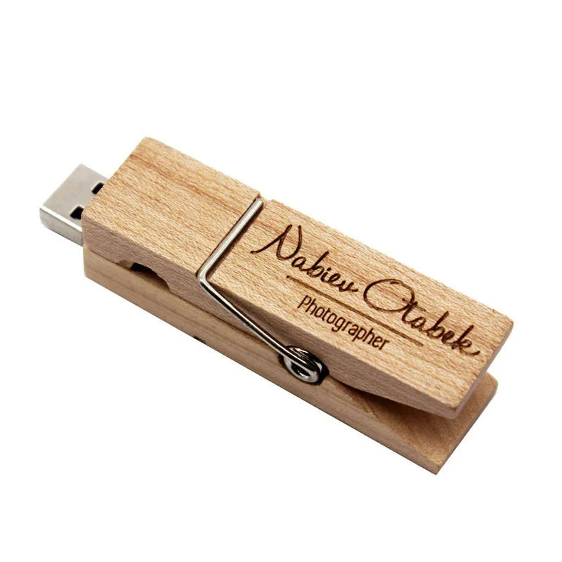 Clé usb 3.0 bois pince à linge clip papier personnalisable logo texte cadeaux promotion entreprise mariage photographe durable - lebois-eco.com