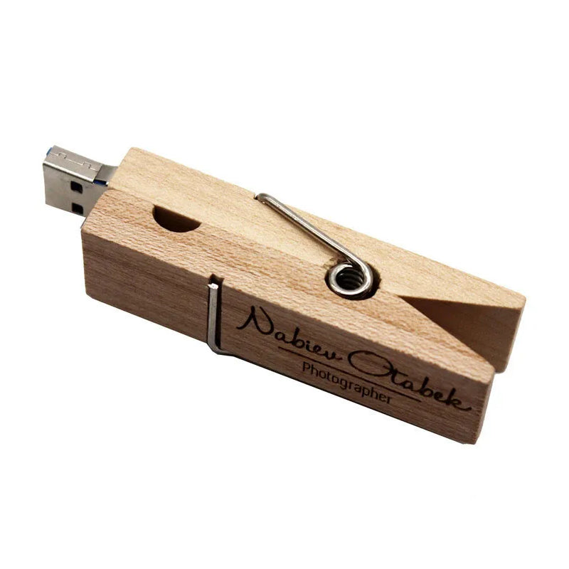 Clé usb 3.0 bois pince à linge clip papier personnalisable logo texte cadeaux promotion entreprise mariage photographe durable - lebois-eco.com