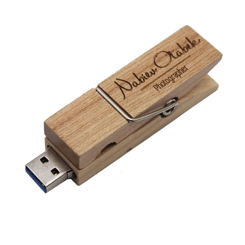 Clé usb 3.0 bois pince à linge clip papier personnalisable logo texte cadeaux promotion entreprise mariage photographe durable - lebois-eco.com