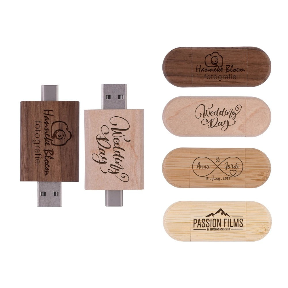 Coffret clé usb bois 2 en 1 usb 3 type c personnalisable vente en gros érable noyer bambou logo entreprise promotion professionnels photographe cadeau goodies durable - lebois-eco.com
