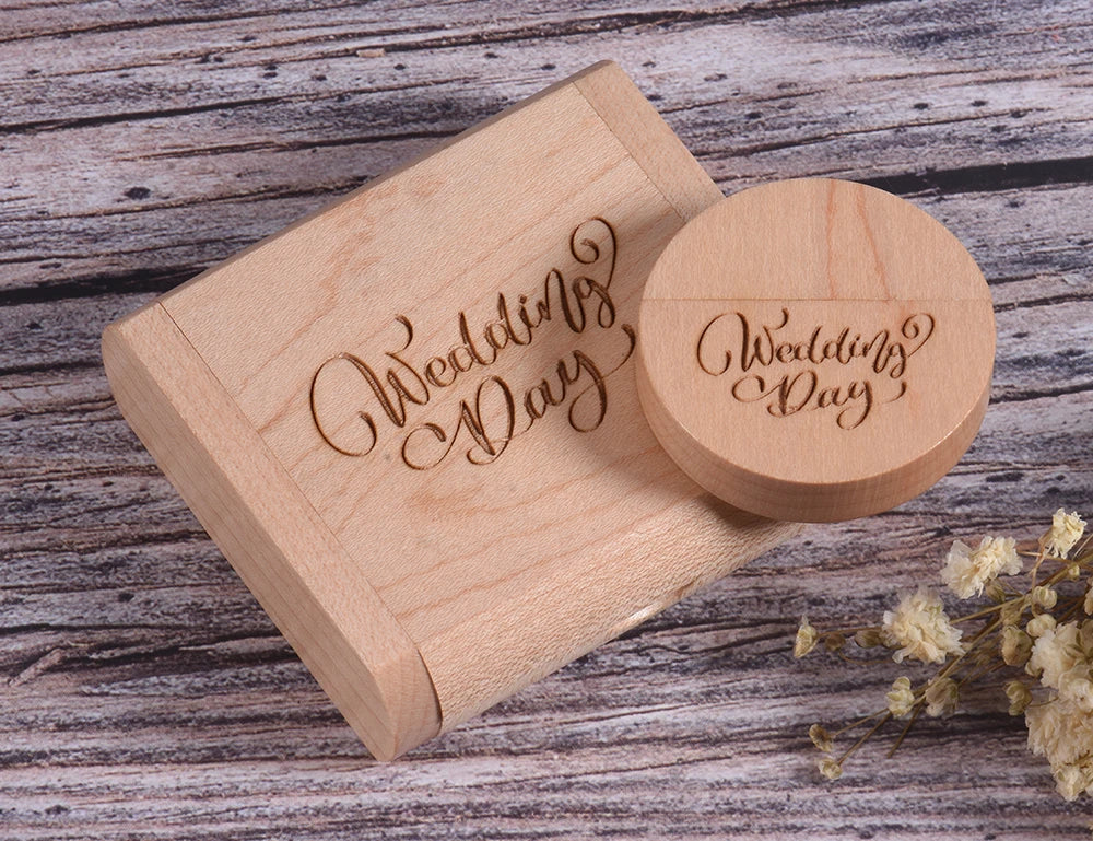 Coffret clé usb bois érable ronde personnalisable gravure laser logo prénom entreprise cadeau photographe anniversaire mariage durable - lebois-eco.com