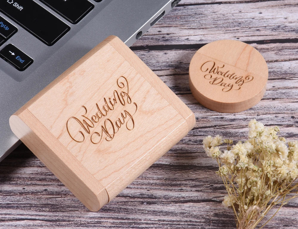 Coffret clé usb bois érable ronde personnalisable gravure laser logo prénom entreprise cadeau photographe anniversaire mariage durable - lebois-eco.com