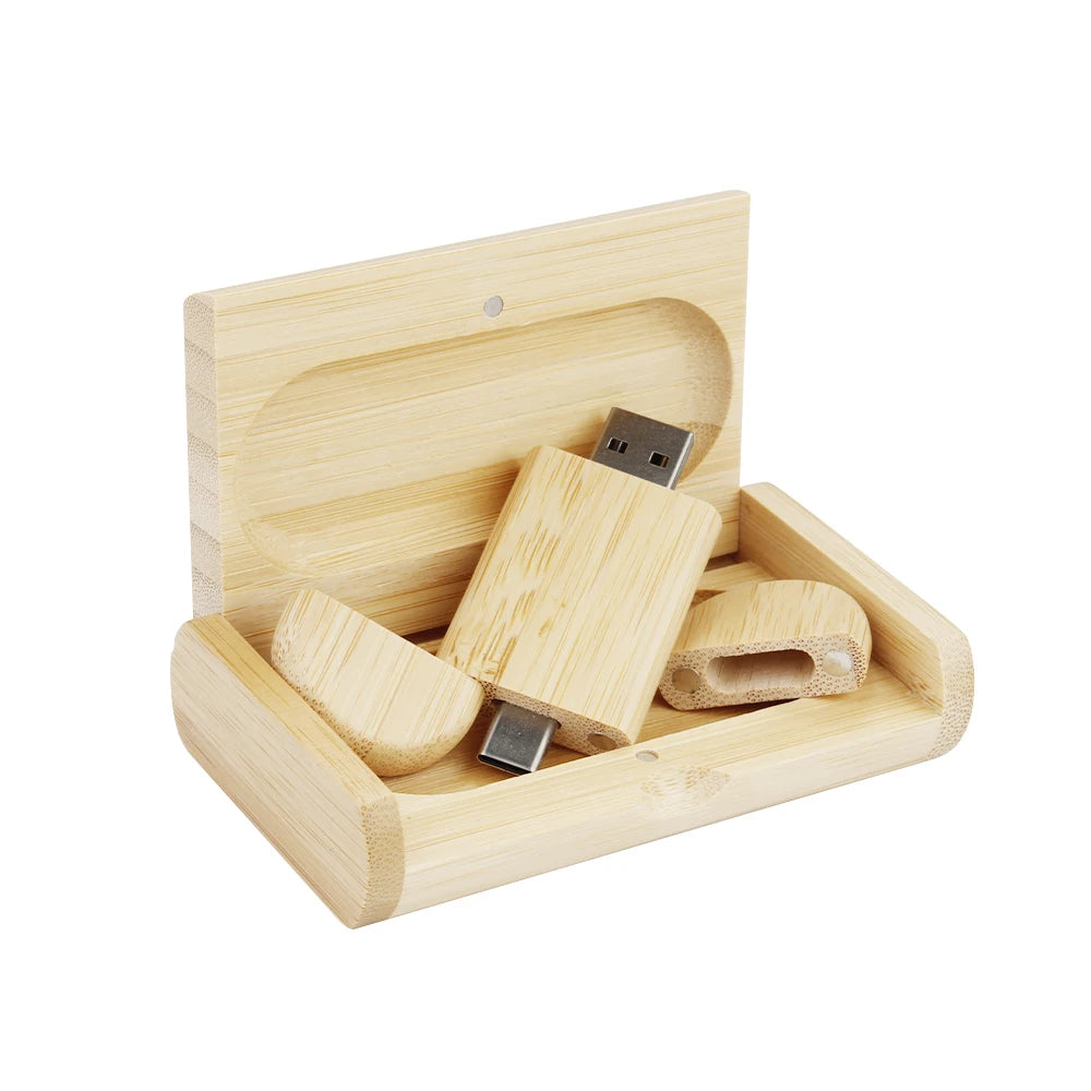 Coffret clé usb bois personnalisable gravure laser 2 en 1 usb 3.0 et type c noyer bambou érable logo prénom entreprise mariage photographe durable - lebois-eco.com