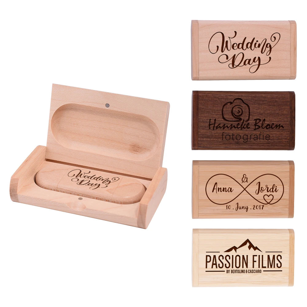 Coffret clé usb bois personnalisable gravure laser 2 en 1 usb 3.0 et type c noyer bambou érable logo prénom entreprise mariage photographe durable - lebois-eco.com