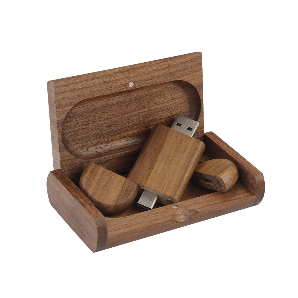 Coffret clé usb bois personnalisable gravure laser 2 en 1 usb 3.0 et type c noyer bambou érable logo prénom entreprise mariage photographe durable - lebois-eco.com