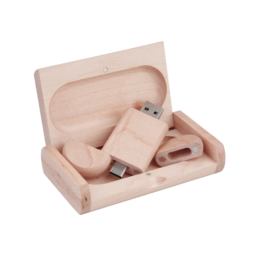 Coffret clé usb bois personnalisable gravure laser 2 en 1 usb 3.0 et type c noyer bambou érable logo prénom entreprise mariage photographe durable - lebois-eco.com