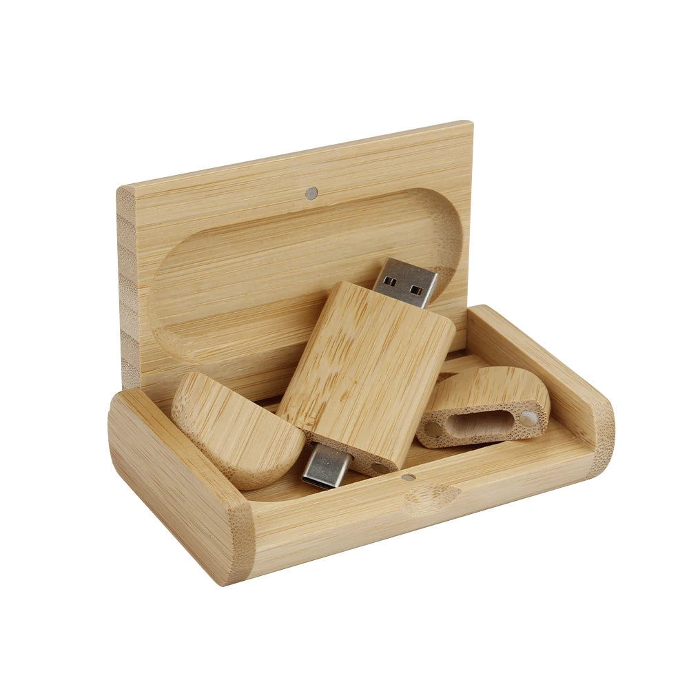 Coffret clé usb bois personnalisable gravure laser 2 en 1 usb 3.0 et type c noyer bambou érable logo prénom entreprise mariage photographe durable - lebois-eco.com