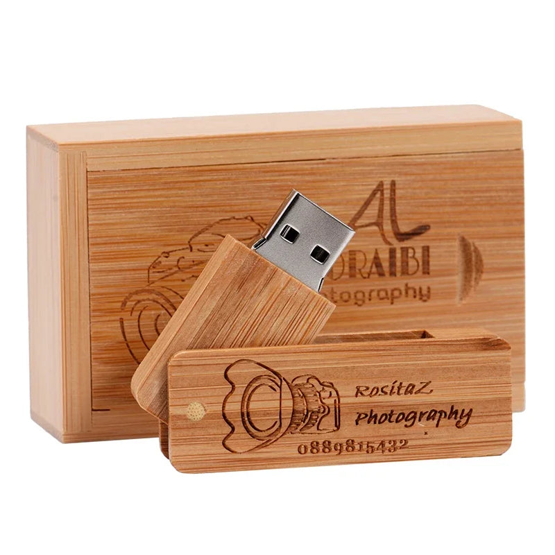 Coffret clé usb bois pliable rectangle noyer érable bambou personnalisable custom logo prénom entreprise cadeau photographe anniversaire mariage durable - lebois-eco.com