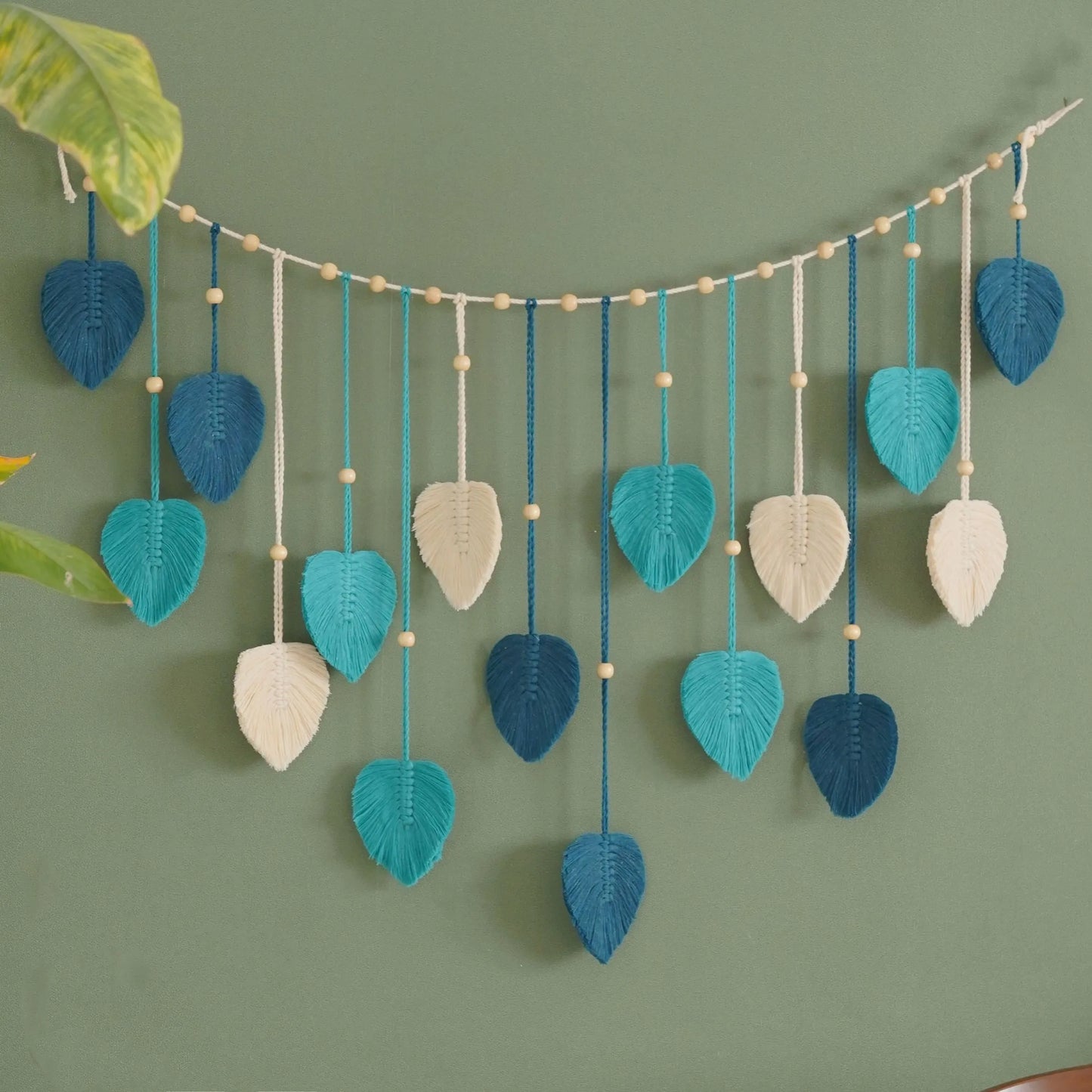 Décoration murale macramé feuille style bohème tissée coton à suspendre décoration intérieur maison salon écologique durable - lebois-eco.com