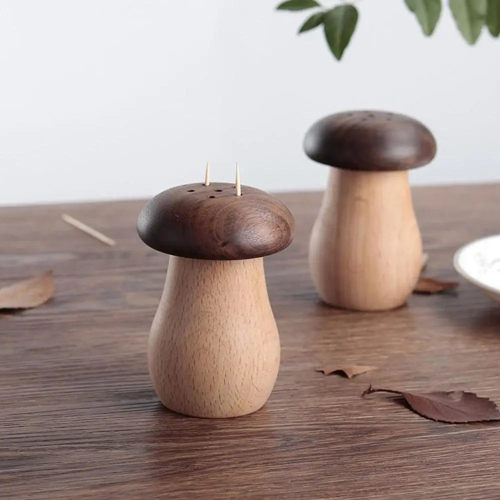 Distributeur porte boîte cure dent bois champignon rigolo décoration art table repas apéritif cuisine sel poivre durable - lebois-eco.com