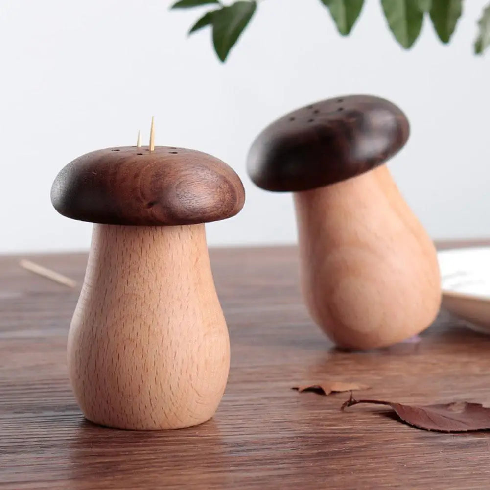 Distributeur porte boîte cure dent bois champignon rigolo décoration art table repas apéritif cuisine sel poivre durable - lebois-eco.com