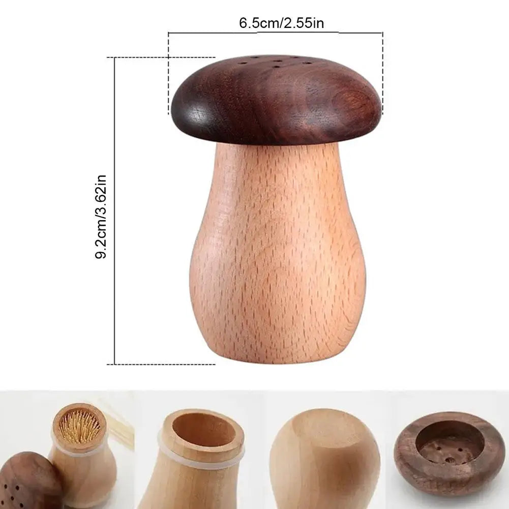Distributeur porte boîte cure dent bois champignon rigolo décoration art table repas apéritif cuisine sel poivre durable - lebois-eco.com