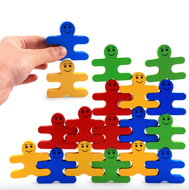 Jeu équilibre bloc à empiler en bois pour enfants multicolore personnage affreux jojo cadeau anniversaire noël écologique durable - lebois-eco.com
