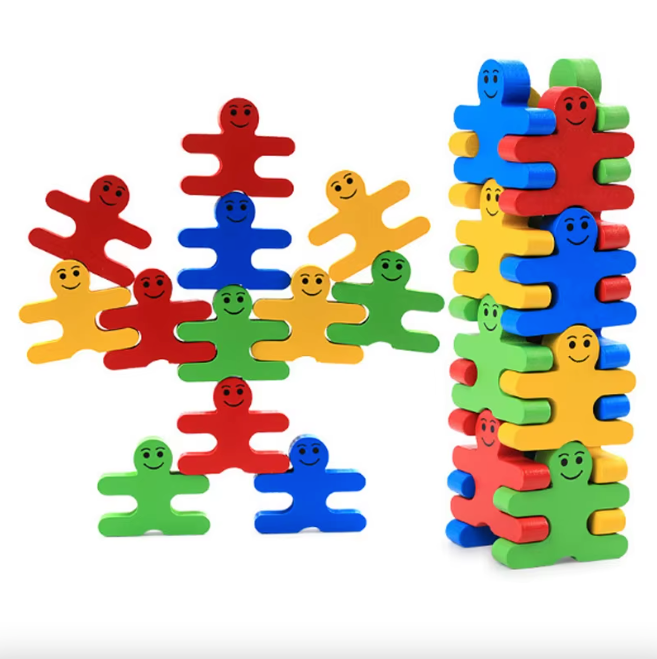 Jeu équilibre bloc à empiler en bois pour enfants multicolore personnage affreux jojo cadeau anniversaire noël écologique durable - lebois-eco.com