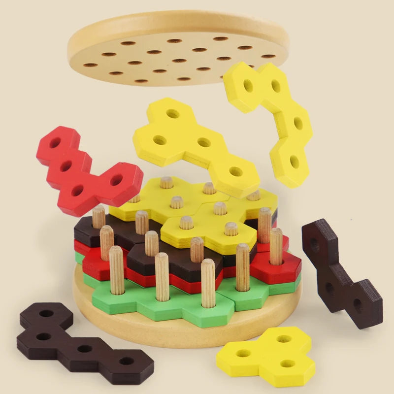 Jouet jeu de construction hamburger en bois à empiler apprentissage couleurs enfants cadeau noël anniversaire éducatif écologique durable - lebois-eco.com