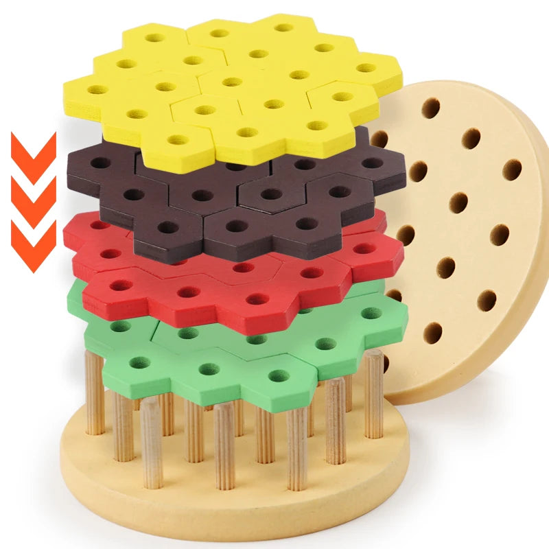 Jouet jeu de construction hamburger en bois à empiler apprentissage couleurs enfants cadeau noël anniversaire éducatif écologique durable - lebois-eco.com