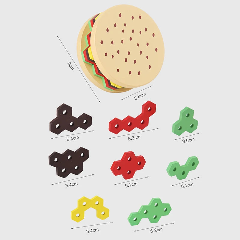 Jouet jeu de construction hamburger en bois à empiler apprentissage couleurs enfants cadeau noël anniversaire éducatif écologique durable - lebois-eco.com