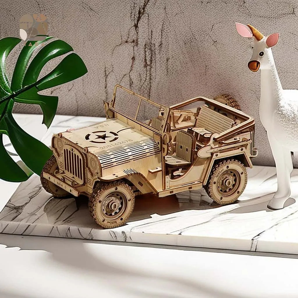 Maquette modélisme bois voiture jeep jouet do it yourself assemblage construction fait main cadeau noël enfant adulte découpe laser durable écologique - lebois-eco.com