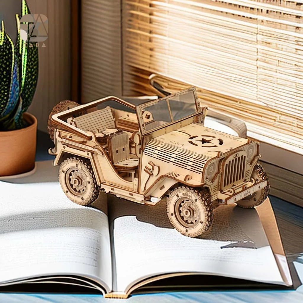 Maquette modélisme bois voiture jeep jouet do it yourself assemblage construction fait main cadeau noël enfant adulte découpe laser durable écologique - lebois-eco.com