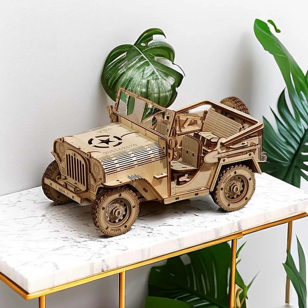 Maquette modélisme bois voiture jeep jouet do it yourself assemblage construction fait main cadeau noël enfant adulte découpe laser durable écologique - lebois-eco.com