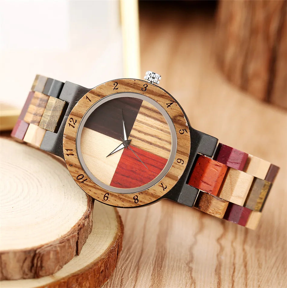 Montre bois bambou quartz unisexe coffret arlequin 4 couleurs cadeau original anniversaire noël mariage tendance intemporel écologique durable - lebois-eco.com