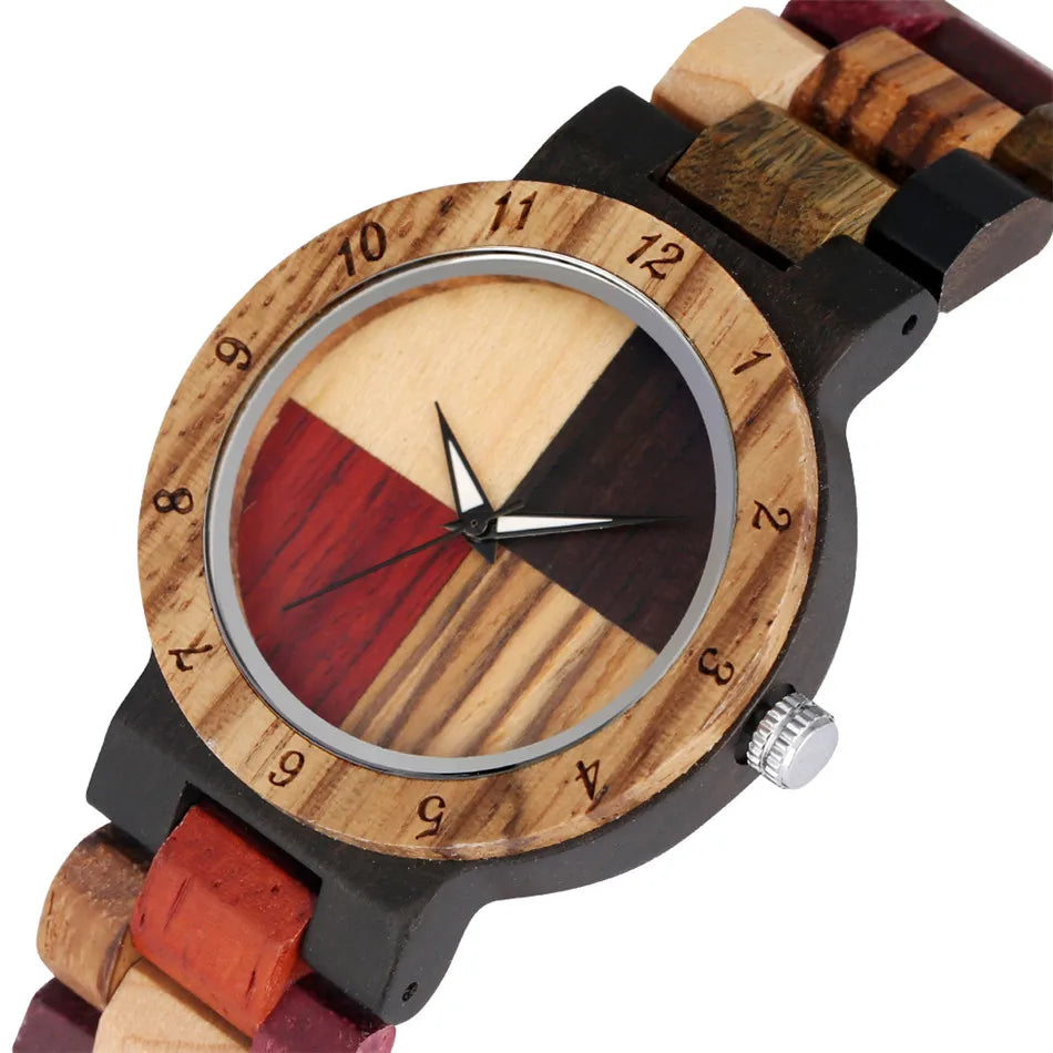 Montre bois bambou quartz unisexe coffret arlequin 4 couleurs cadeau original anniversaire noël mariage tendance intemporel écologique durable - lebois-eco.com