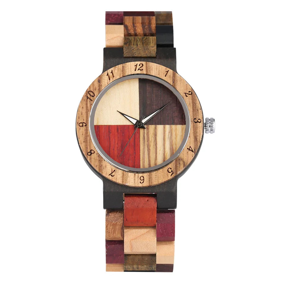 Montre bois bambou quartz unisexe coffret arlequin 4 couleurs cadeau original anniversaire noël mariage tendance intemporel écologique durable - lebois-eco.com