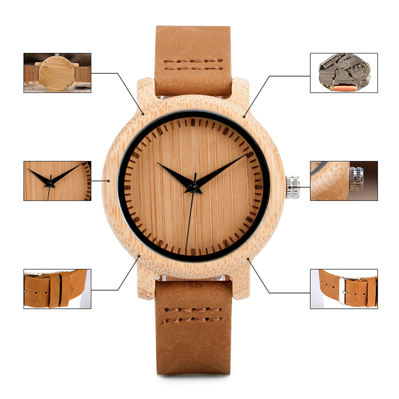 Montre à Quartz en bambou homme et femme