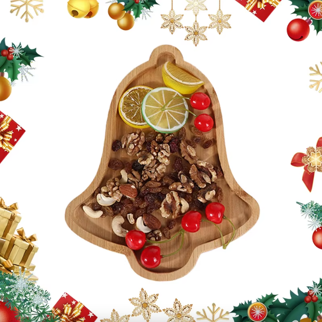 Plateau dressage sapin cloche en bois pour apéritif dessert fêtes Noël bambou spécial fêtes réveillon art de table écologique durable - lebois-eco.com