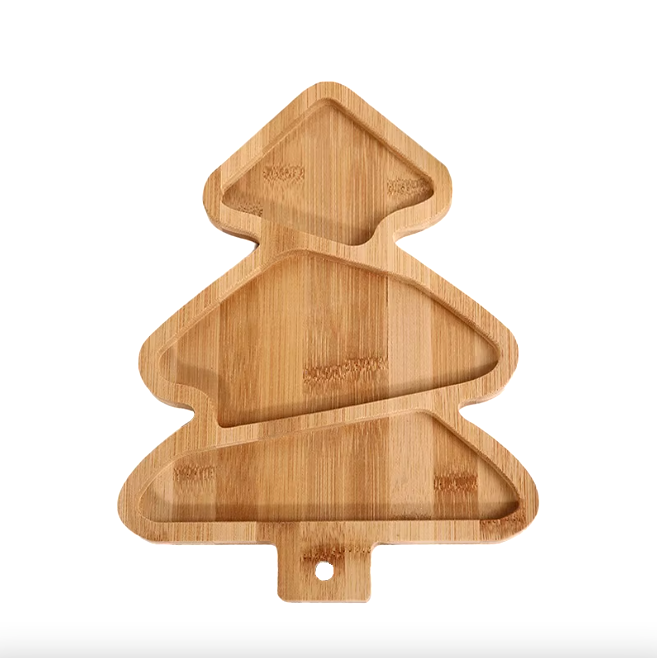 Plateau dressage sapin cloche en bois pour apéritif dessert fêtes Noël bambou spécial fêtes réveillon art de table écologique durable - lebois-eco.com