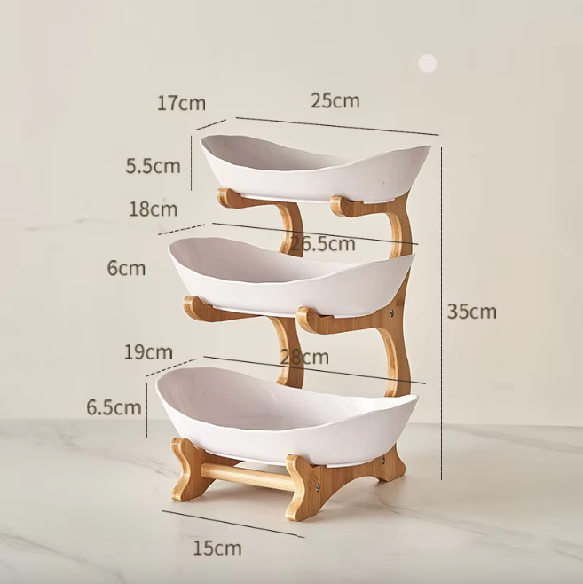 Plats de présentation service armature bois bambou 3 récipients plastique corbeille fruits vide poche aliments apéritifs durable - lebois-eco.com