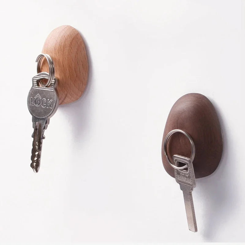 Porte-clé magnétique galet bois noyer hêtre décoration maison intérieur entrée fixation adhésif écologique durable - lebois-eco.com