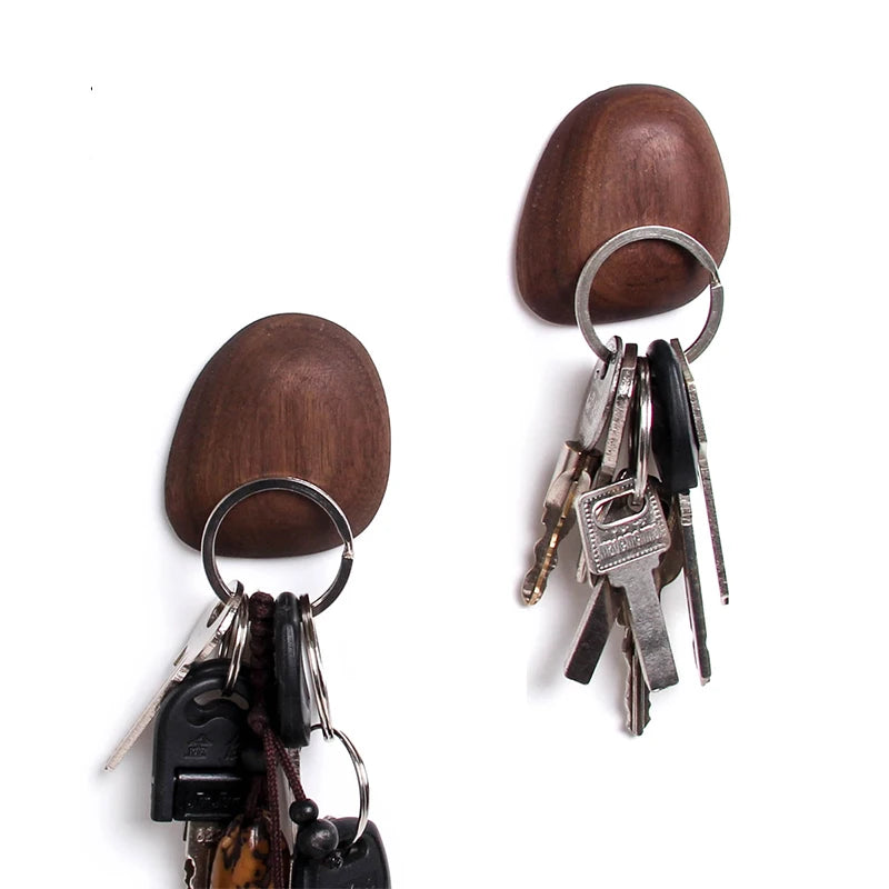 Porte-clé magnétique galet bois noyer hêtre décoration maison intérieur entrée fixation adhésif écologique durable - lebois-eco.com