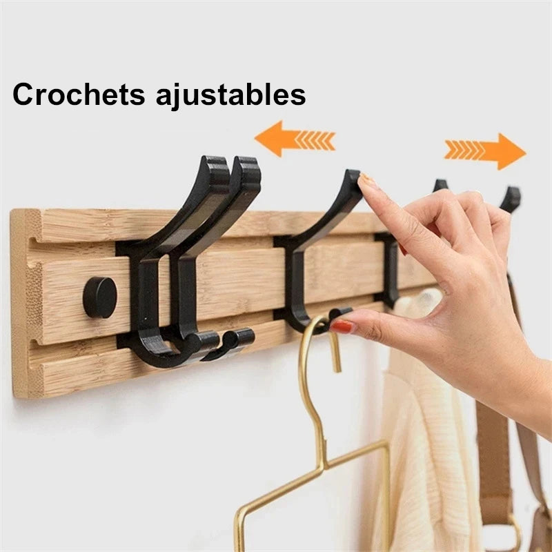 Porte-manteau bois crochet ajustable réglable à fixer mural aluminium décoration maison intérieur écologique durable - lebois-eco.com