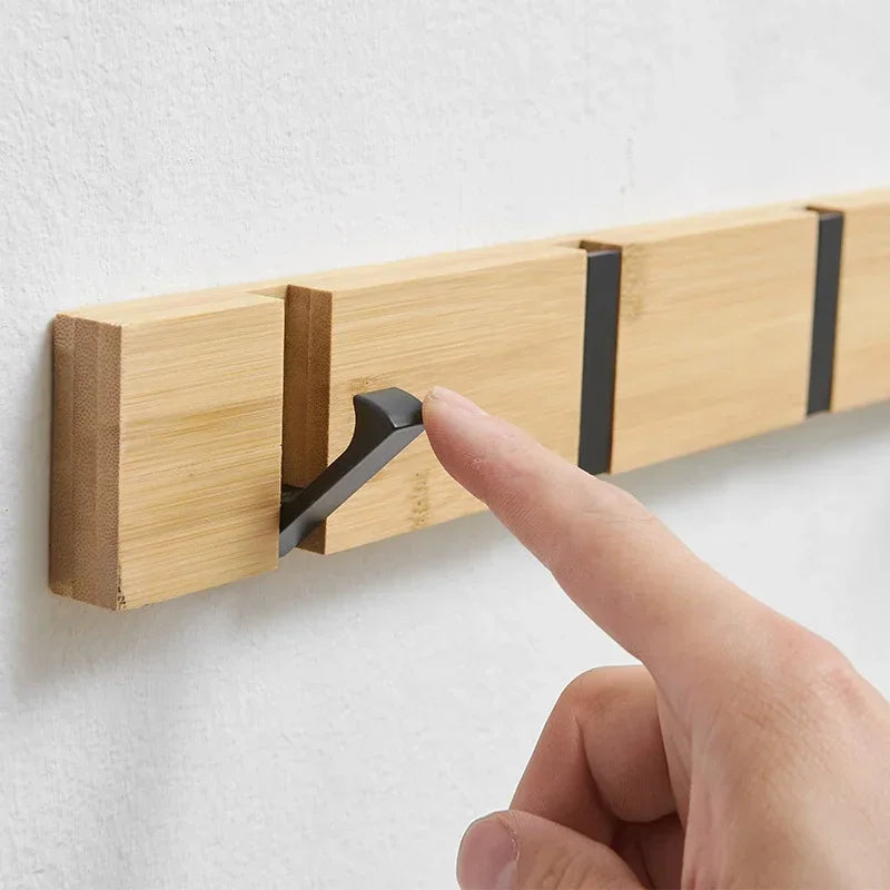 Porte-manteau mural rétractable bois naturel aluminium à fixer aménagement rangement maison entrée salon chambre à coucher écologique durable - lebois-eco.com