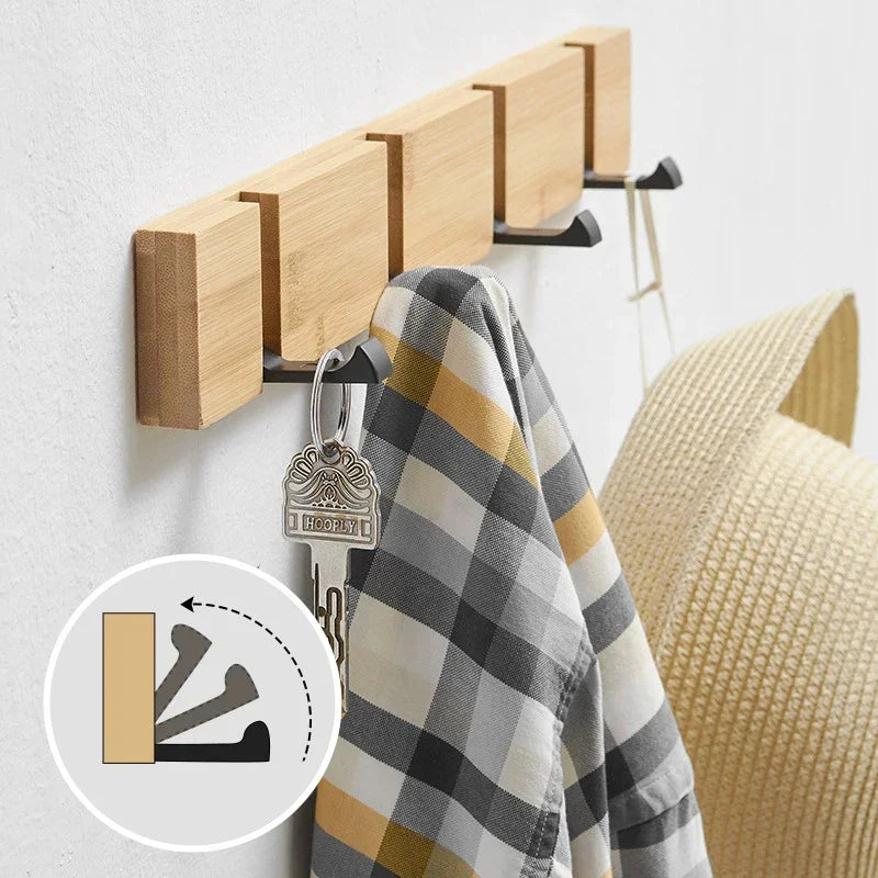 Porte-manteau mural rétractable bois naturel aluminium à fixer aménagement rangement maison entrée salon chambre à coucher écologique durable - lebois-eco.com