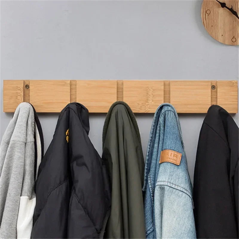 Porte-manteau mural rétractable bois naturel aluminium à fixer aménagement rangement maison entrée salon chambre à coucher écologique durable - lebois-eco.com
