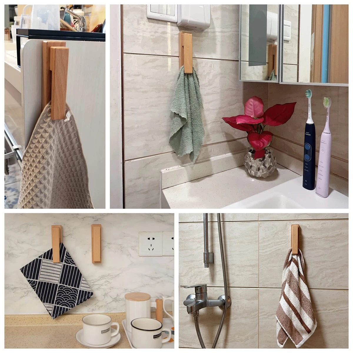 Porte serviette bois pince nordique scandinave hêtre noyer décoration rangement maison intérieur cuisine salle de bain durable - lebois-eco.com