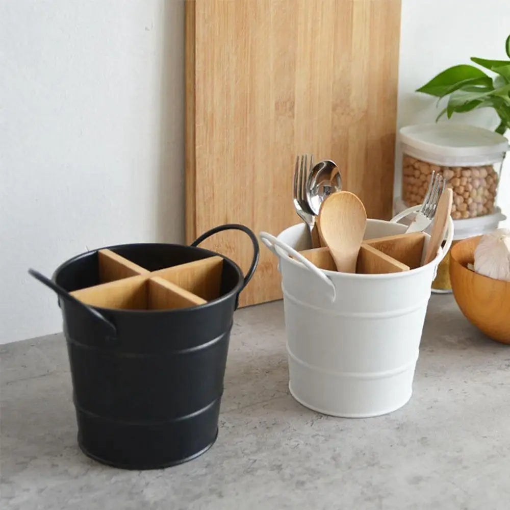 Pot bois bambou acier range ustensile couvert cuillère fourchette couteau cuisine salle de bain maison rangement durable - lebois-eco.com