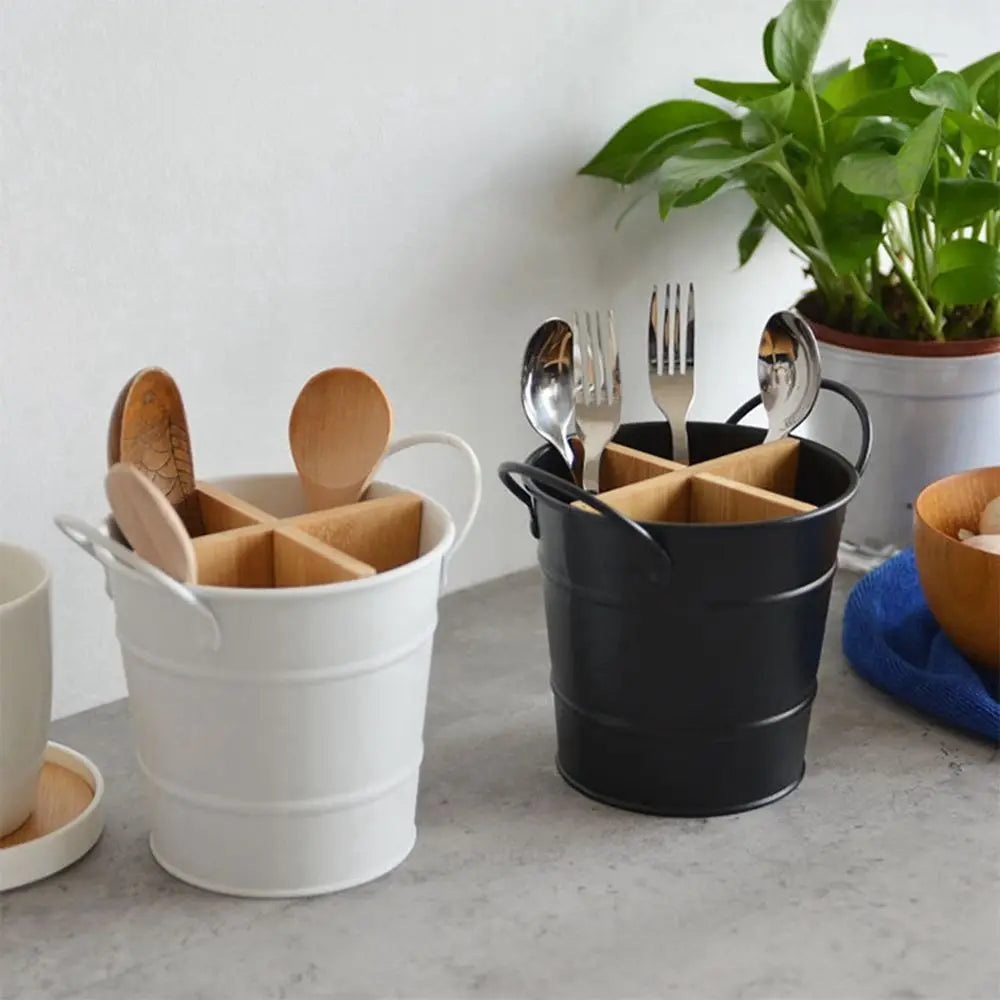 Pot bois bambou acier range ustensile couvert cuillère fourchette couteau cuisine salle de bain maison rangement durable - lebois-eco.com