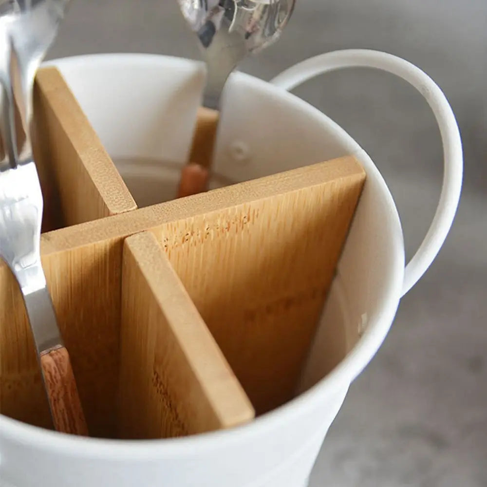Pot bois bambou acier range ustensile couvert cuillère fourchette couteau cuisine salle de bain maison rangement durable - lebois-eco.com