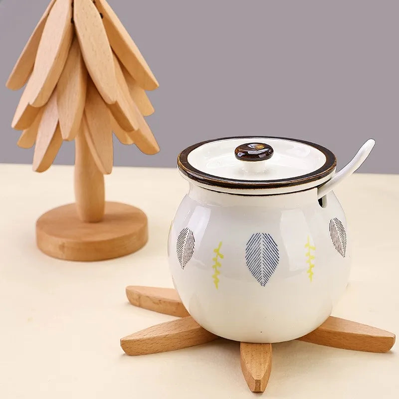 Sous tasse bois noyer rangement socle forme arbre décoration intérieur original service à thé goûter écologique durable - lebois-eco.com