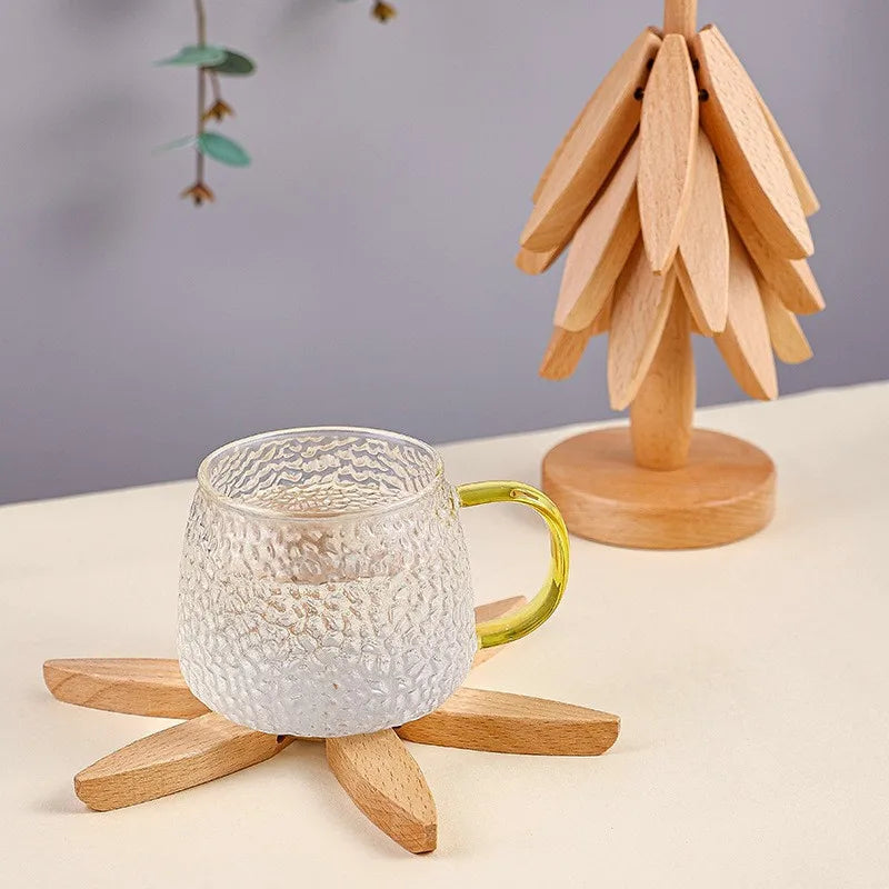 Sous tasse bois noyer rangement socle forme arbre décoration intérieur original service à thé goûter écologique durable - lebois-eco.com