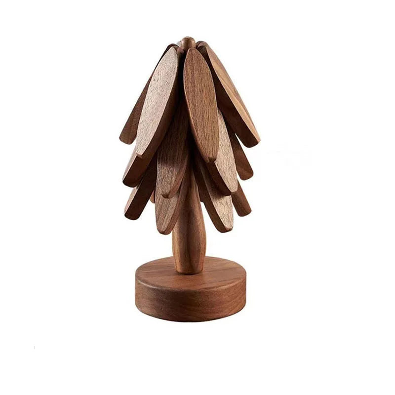 Sous tasse bois noyer rangement socle forme arbre décoration intérieur original service à thé goûter écologique durable - lebois-eco.com