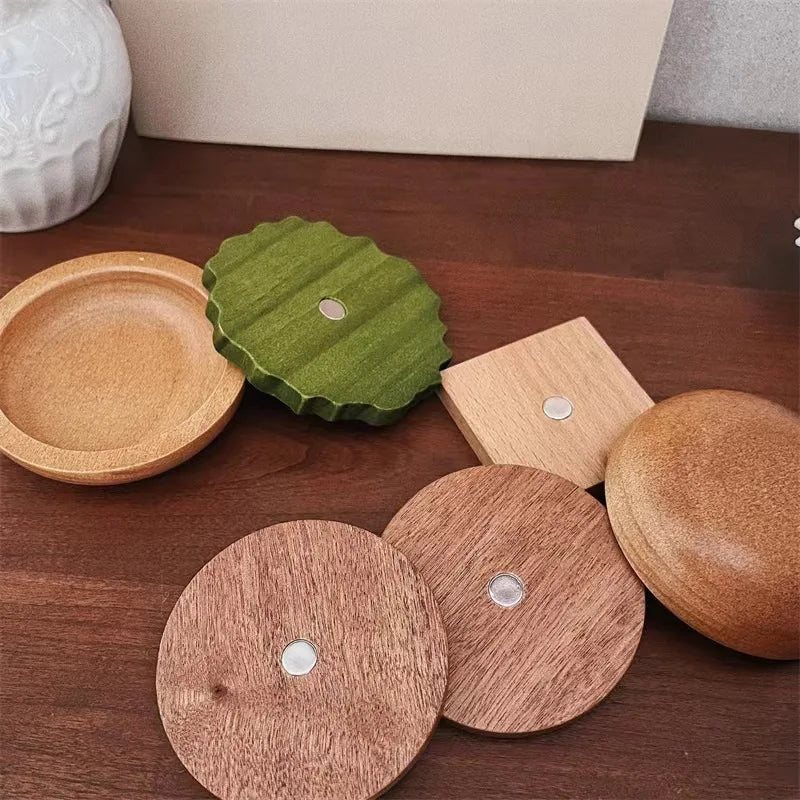 Sous tasse verre bois forme hamburger 6 pièces aimantées café thé table repas décoration originale maison intérieur écologique durable - Lebois-eco.com